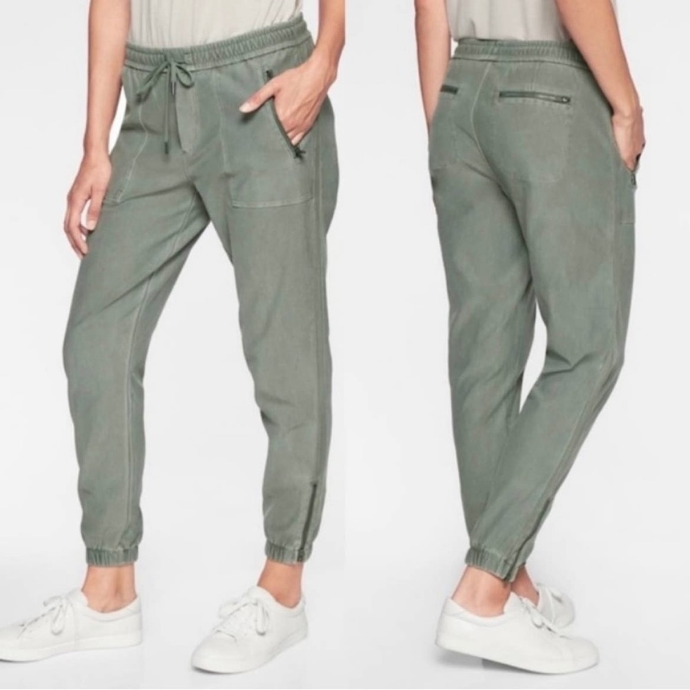 Athleta Farallon Jogger Pant Drawstring Zipper Ankle Vintage Palm Green Womens 2